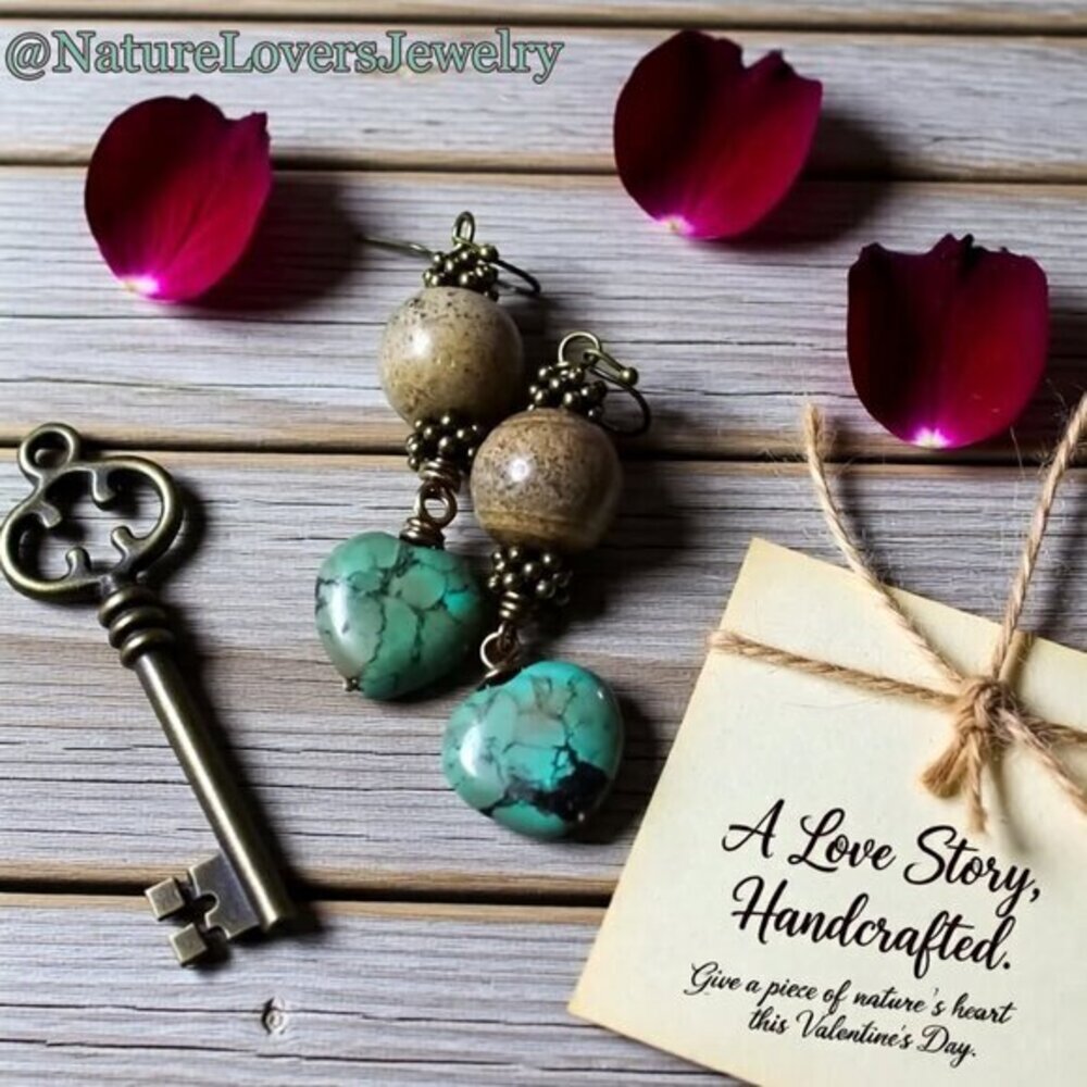 Thick + Chunky! Boho African Turquoise Heart Earrings - Unique & One-of-a-Kind